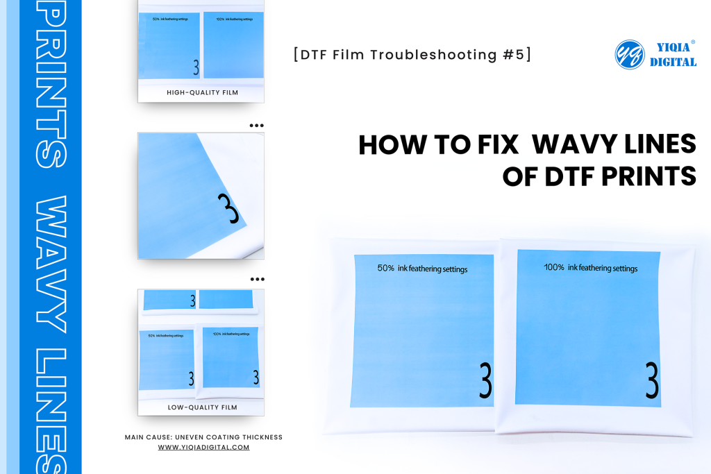 Impresión DTF con líneas onduladas visibles después del horneado.